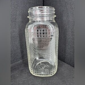 Vtg Glass Quart Canning Jar~Quilted Square Waffle Grid Pattern~No Lid